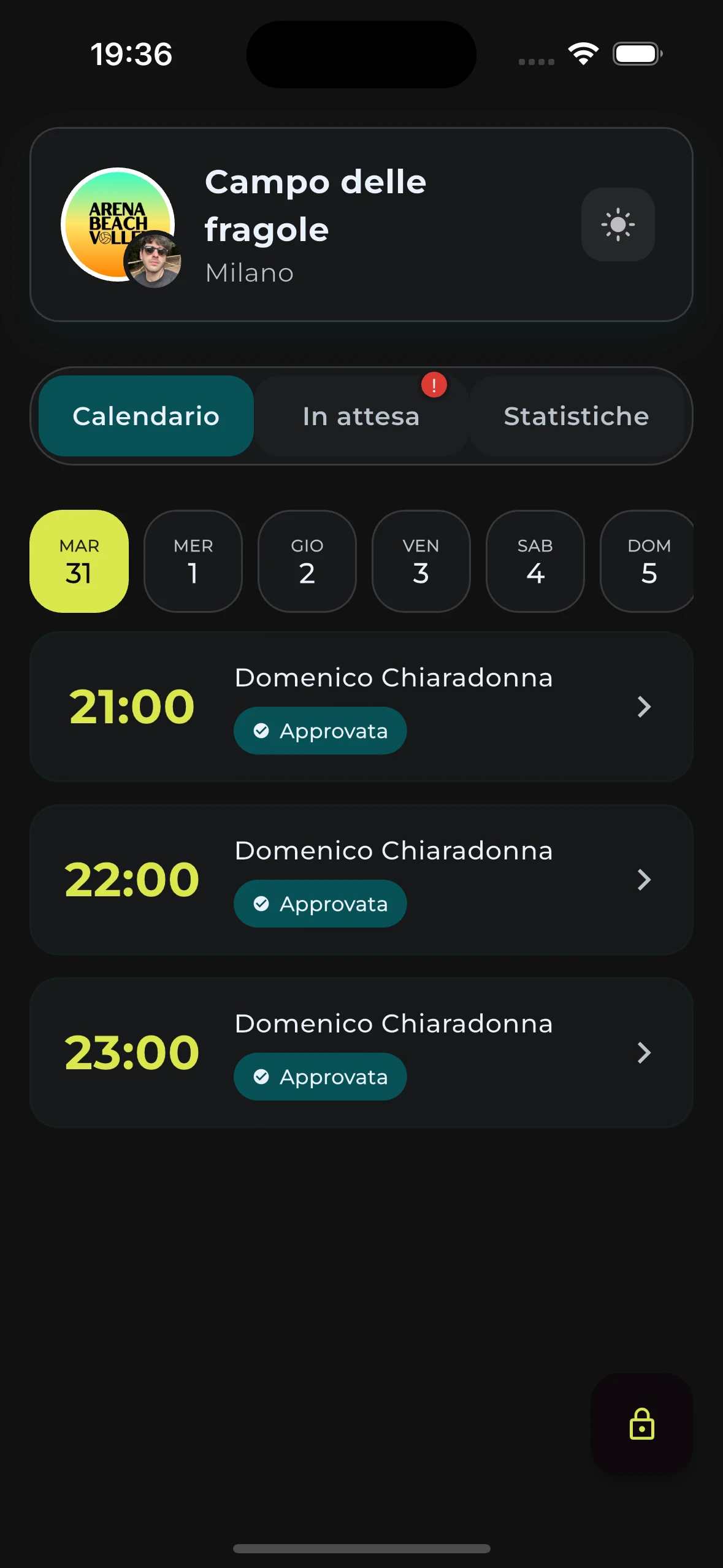 Calendario prenotazioni campo TenApp