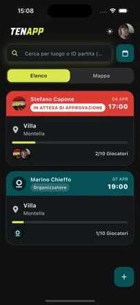 TenApp — Lista partite