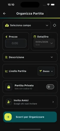 TenApp — Organizza partita